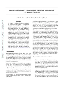 meProp: Sparsified Back Propagation for Accelerated Deep Learning with
  Reduced Overfitting