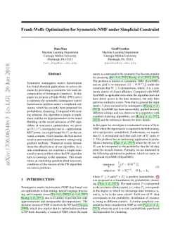 Frank-Wolfe Optimization for Symmetric-NMF under Simplicial Constraint