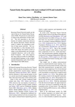 Named Entity Recognition with stack residual LSTM and trainable bias
  decoding