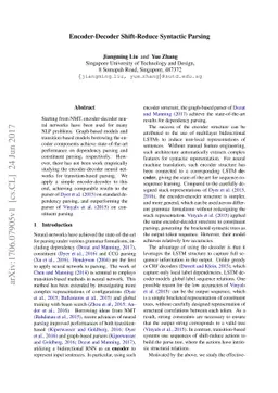 Encoder-Decoder Shift-Reduce Syntactic Parsing