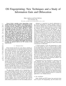 OS Fingerprinting: New Techniques and a Study of Information Gain and
  Obfuscation