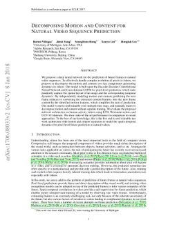 Decomposing Motion and Content for Natural Video Sequence Prediction