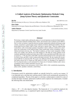 A Unified Analysis of Stochastic Optimization Methods Using Jump System
  Theory and Quadratic Constraints