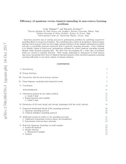 Efficiency of quantum versus classical annealing in non-convex learning
  problems