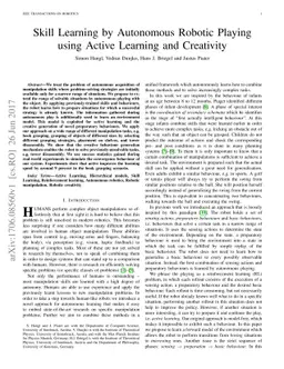Skill Learning by Autonomous Robotic Playing using Active Learning and
  Creativity