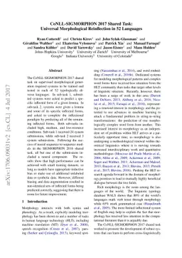 CoNLL-SIGMORPHON 2017 Shared Task: Universal Morphological Reinflection
  in 52 Languages