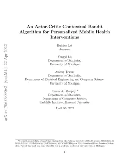An Actor-Critic Contextual Bandit Algorithm for Personalized Mobile
  Health Interventions