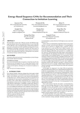 Energy-Based Sequence GANs for Recommendation and Their Connection to
  Imitation Learning