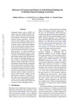 Relevance of Unsupervised Metrics in Task-Oriented Dialogue for
  Evaluating Natural Language Generation