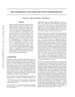Discovering Discrete Latent Topics with Neural Variational Inference