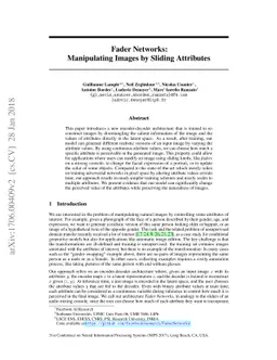 Fader Networks: Manipulating Images by Sliding Attributes