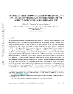 Comparative Performance Analysis of the Cumulative Sum Chart and the
  Shiryaev-Roberts Procedure for Detecting Changes in Autocorrelated Data