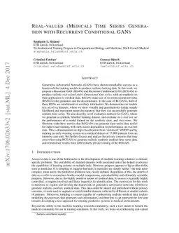 Real-valued (Medical) Time Series Generation with Recurrent Conditional
  GANs