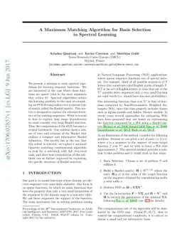 A Maximum Matching Algorithm for Basis Selection in Spectral Learning