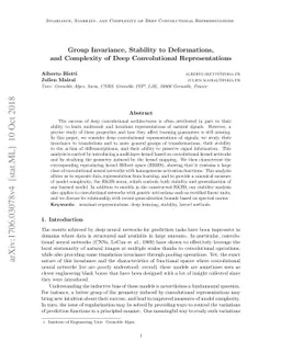Group Invariance, Stability to Deformations, and Complexity of Deep
  Convolutional Representations