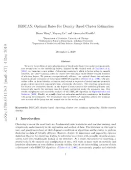 DBSCAN: Optimal Rates For Density Based Clustering