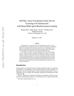 ACCNet: Actor-Coordinator-Critic Net for "Learning-to-Communicate" with
  Deep Multi-agent Reinforcement Learning