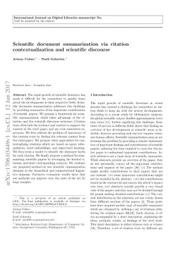Scientific document summarization via citation contextualization and
  scientific discourse