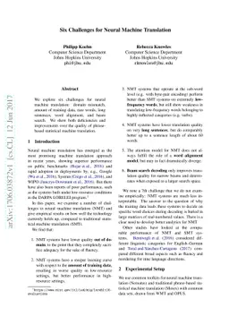 Six Challenges for Neural Machine Translation