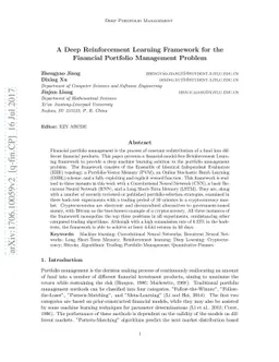 A Deep Reinforcement Learning Framework for the Financial Portfolio
  Management Problem