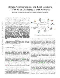 Storage, Communication, and Load Balancing Trade-off in Distributed
  Cache Networks
