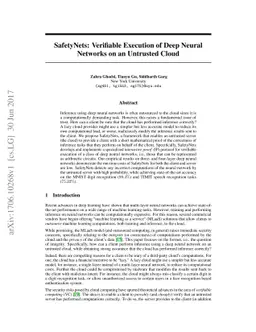 SafetyNets: Verifiable Execution of Deep Neural Networks on an Untrusted
  Cloud