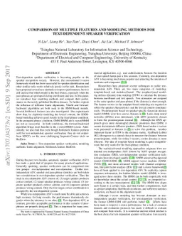 Comparison of Multiple Features and Modeling Methods for Text-dependent
  Speaker Verification