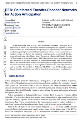 RED: Reinforced Encoder-Decoder Networks for Action Anticipation