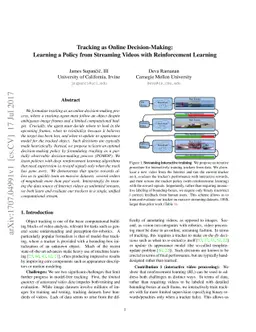 Tracking as Online Decision-Making: Learning a Policy from Streaming
  Videos with Reinforcement Learning