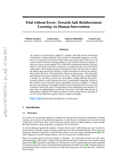 Trial without Error: Towards Safe Reinforcement Learning via Human
  Intervention