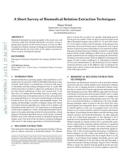 A Short Survey of Biomedical Relation Extraction Techniques