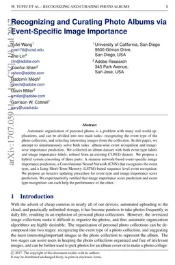 Recognizing and Curating Photo Albums via Event-Specific Image
  Importance