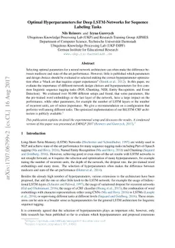 Optimal Hyperparameters for Deep LSTM-Networks for Sequence Labeling
  Tasks