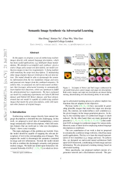 Semantic Image Synthesis via Adversarial Learning