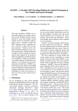 SGNMT -- A Flexible NMT Decoding Platform for Quick Prototyping of New
  Models and Search Strategies