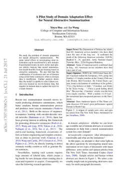 A Pilot Study of Domain Adaptation Effect for Neural Abstractive
  Summarization