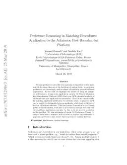 Preference Reasoning in Matching Procedures: Application to the
  Admission Post-Baccalaureat Platform