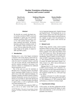 Machine Translation at Booking.com: Journey and Lessons Learned