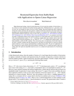 Restricted Eigenvalue from Stable Rank with Applications to Sparse
  Linear Regression