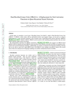 Dual Rectified Linear Units (DReLUs): A Replacement for Tanh Activation
  Functions in Quasi-Recurrent Neural Networks