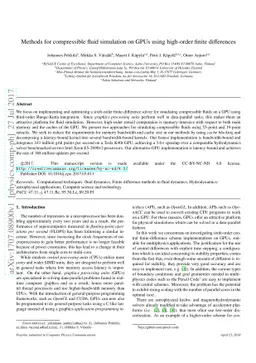 Methods for compressible fluid simulation on GPUs using high-order
  finite differences