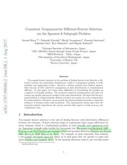 Consistent Nonparametric Different-Feature Selection via the Sparsest
  $k$-Subgraph Problem