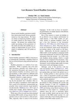 Low-Resource Neural Headline Generation