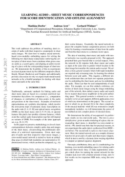 Learning Audio - Sheet Music Correspondences for Score Identification
  and Offline Alignment