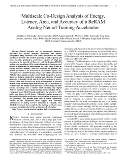 Multiscale Co-Design Analysis of Energy, Latency, Area, and Accuracy of
  a ReRAM Analog Neural Training Accelerator