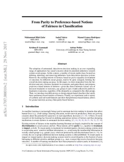 From Parity to Preference-based Notions of Fairness in Classification
