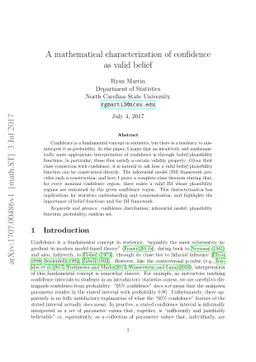A mathematical characterization of confidence as valid belief