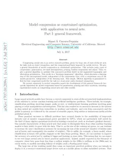 Model compression as constrained optimization, with application to
  neural nets. Part I: general framework