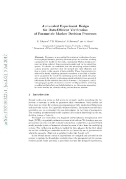 Automated Experiment Design for Data-Efficient Verification of
  Parametric Markov Decision Processes