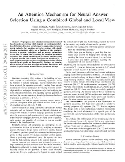 An Attention Mechanism for Answer Selection Using a Combined Global and
  Local View